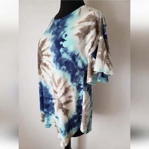 NWT Tee for the Soul Small Top Tie Dye Print Shirt Bell Ruffled Short Sleeves